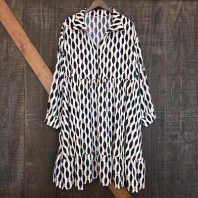 Geometric Collared V-Neck Mini Dress