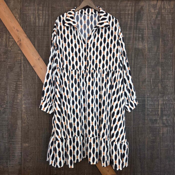 Geometric Collared V-Neck Mini Dress