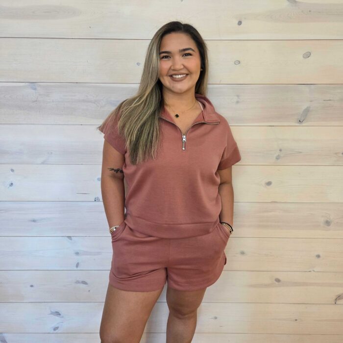 Scuba High Neck Half Zip Top And Dolphin Shorts Set