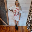 Cotton Jersey Sequin Embroidered Western Cowboy Boots Fringe T-shirt Dress