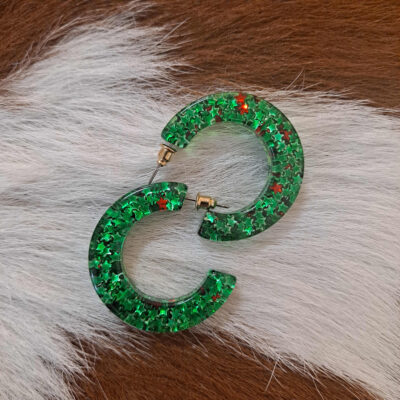 Holiday Star Glitter Clear Resin Hoops