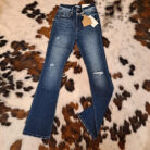 Tabatha-Light Distressed Double Button High Rise Bootcut