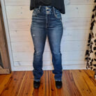 Tabatha-Light Distressed Double Button High Rise Bootcut