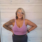 Washed Ribbed Cropped Bra Padded  V-neck Tank Top