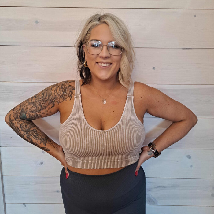 Washed Ribbed Cropped Bra Padded V-neck Tank Top Washed Ribbed Cropped Bra Padded V-neck Tank Top