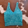 Washed Ribbed Cropped Bra Padded  V-neck Tank Top