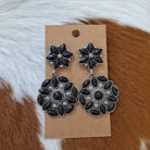 Textured Metal Semi Stone Post Drop Earrings