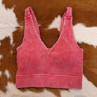 Washed Ribbed Cropped Bra Padded  V-neck Tank Top
