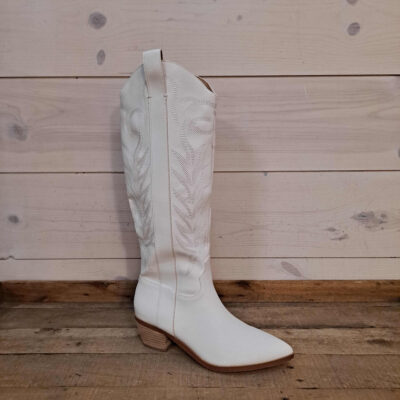 Stitching Detailed Vegan Leather Cowgirl Boot White 9.5