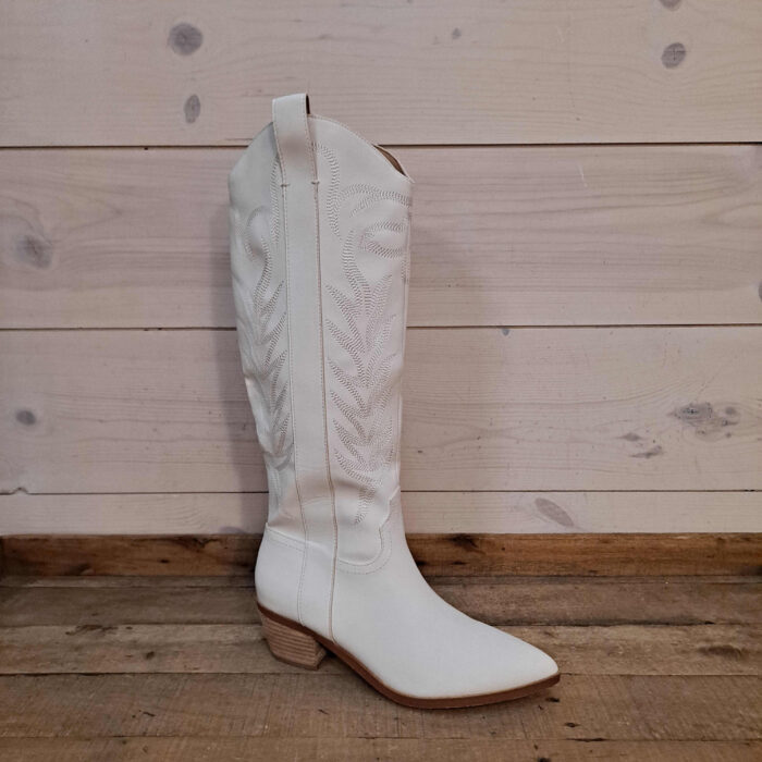 Stitching Detailed Vegan Leather Cowgirl Boot White 9.5