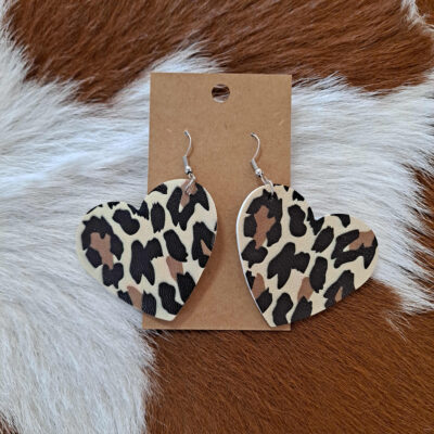 Heart Shaped Vegan Leather Leopard Earrings