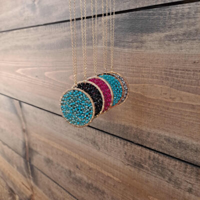 Faceted Bead Ring Pendant Long Necklace