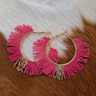 Western Seed Bead Fringe Fan Hoop Earrings