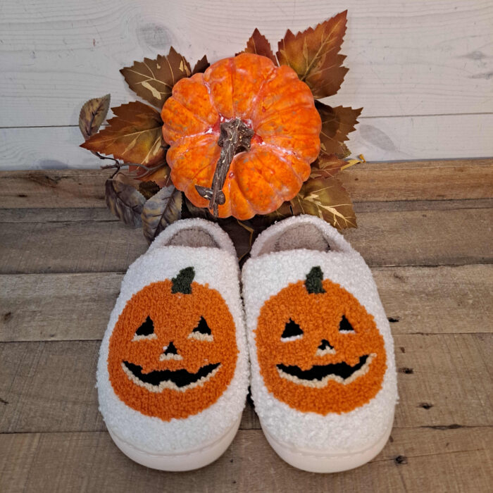 Halloween Pumpkin Print Plush Slippers