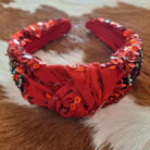 Red Sequin Game Day Rhinestone Accent Knot Headband