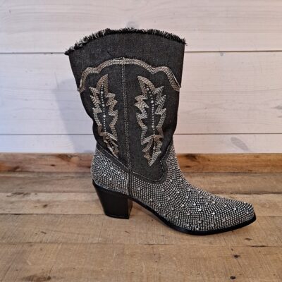 Black Denim Rhinestone Western Boot