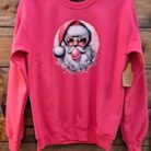 Christmas Pink Santa Blowing Bubblegum Graphic Sweatshirt