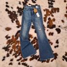 Kathy-High Waisted Contrast Wash Destroy Flare