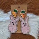 Easter Bunny Carrot Seed Bead Drop Earrings