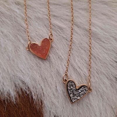Heart Shape Druzy Stone Pendant Necklace