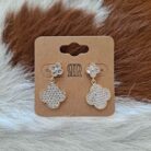 CZ Pave 14K Gold Plated  Clovers Pendant Post Earrings