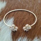 CZ 4-Leaf Clover Edge Solid Cuff Bangle Bracelet