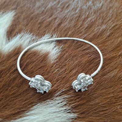 CZ 4-Leaf Clover Edge Solid Cuff Bangle Bracelet