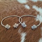 CZ 4-Leaf Clover Edge Solid Cuff Bangle Bracelet