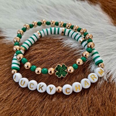 Clover Enamel Lucky Charm Beaded Stretch Bracelet