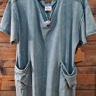 Mineral Washed Oversized V Neck Casual Knit Romper with Pockets