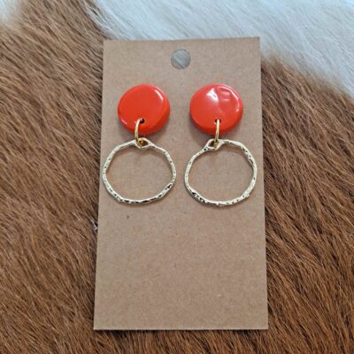 Red Rustic Circle Post Earrings