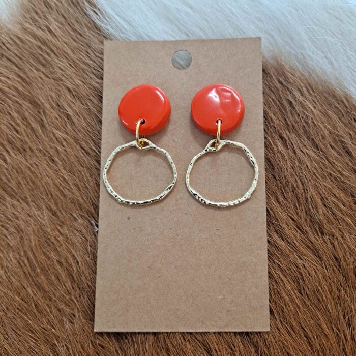 Red Rustic Circle Post Earrings