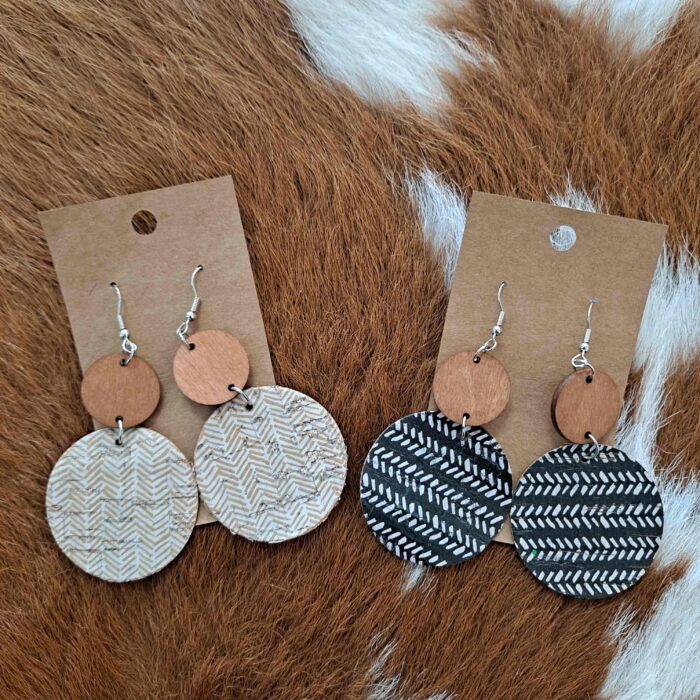 Boho Printed Cork Wooden Dangle Earrings
