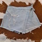 100% Cotton Washed Denim Bow Lace Motif Laser Cut Embo Detail Skort