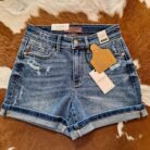 Bailey-Mid Rise Destroyed Dad Short with Yoke Pocket and Faux Selvedge Cuff