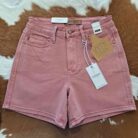 Beth-Mid Rise Tummy Control Dyed with Back Pocket Embroidery Shorts