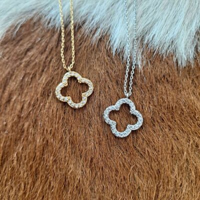 Gold Plated Cubic Zirconia Clover Necklace