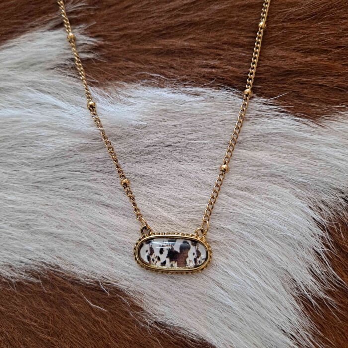 Cowhide Print Pendant Necklace