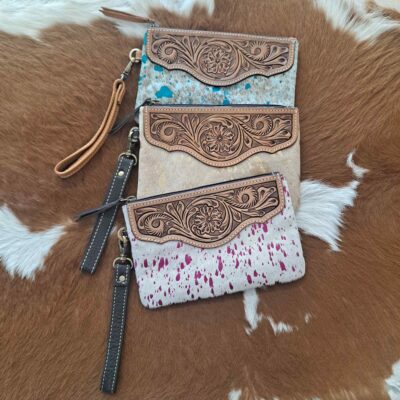 Western Hair-On Genuine Cowhide Leather Wristlet