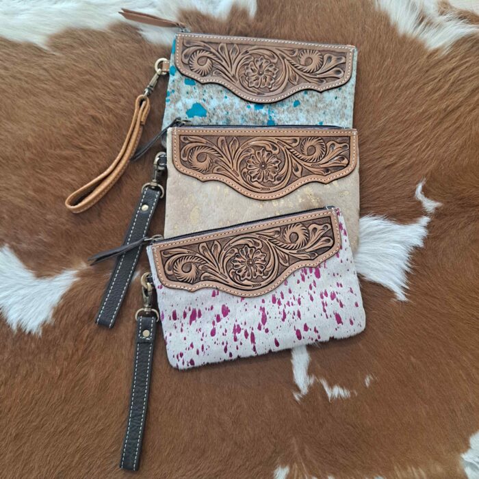Western Hair-On Genuine Cowhide Leather Wristlet