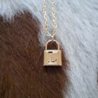 18K Gold Plated Lock Pendant Necklace with Engraved Initial