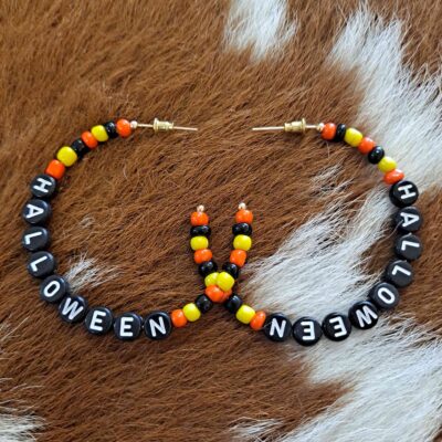 Halloween Lettering Beaded Hoop Earrings