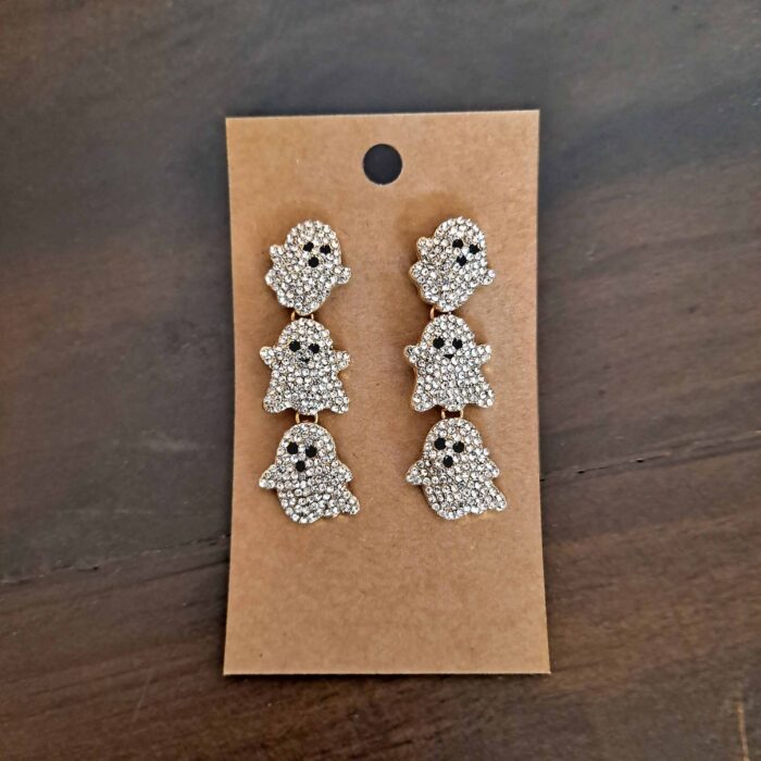 Halloween Linked Ghosts Rhinestones Dangling Earrings