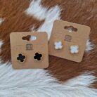 Elegant Clover Shaped Gold Stud Earrings Mother of Pearl Design