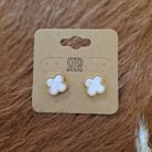 Elegant Clover Shaped Gold Stud Earrings Mother of Pearl Design
