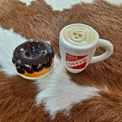 Hand-Painted Coffee/Doughnut Ceramic Salt & Pepper Shakers