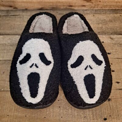 Halloween Ghost Face Design Fleece Slippers