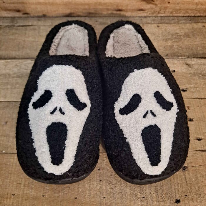Halloween Ghost Face Design Fleece Slippers