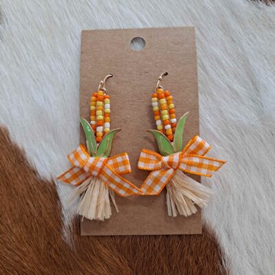 Thanksgiving Corn Bead Raffle Tassel Hook Earrings