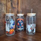 Holiday Glass Cup With Bamboo Lid And Glass Straw